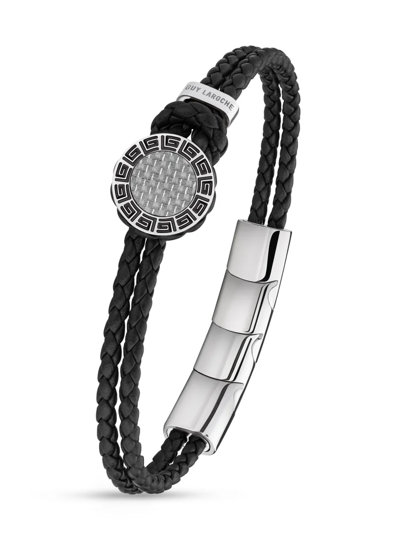 غاي لاروش Marc Black Braided Leather Bracelet for Men